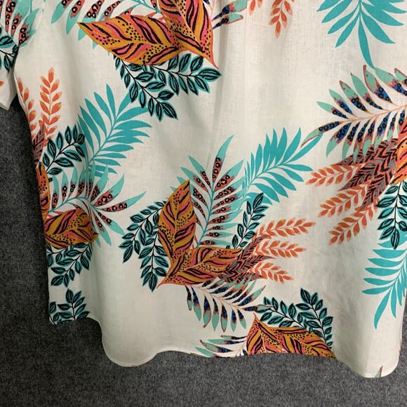 Van Heusen Linen Blend Hawaiian Leaf Print Top NWT Short Ruffle Sleeve Sz XL - Picture 7 of 12
